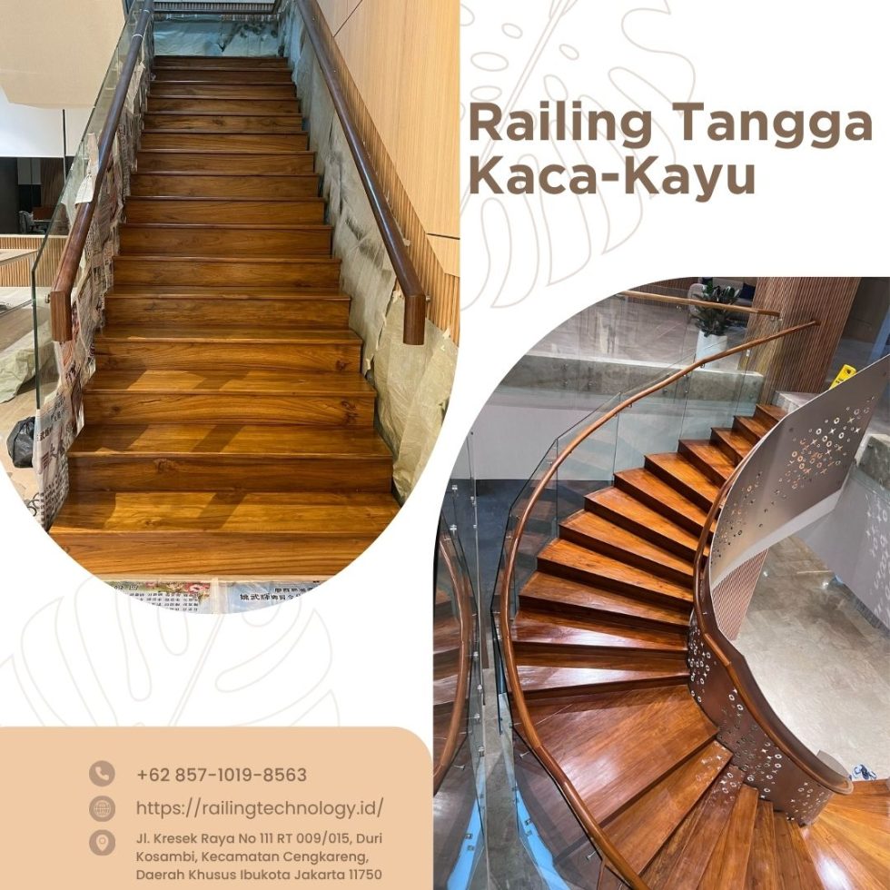 Railing Tangga Kaca Kayu Kombinasi Jakbar - Railing Technology